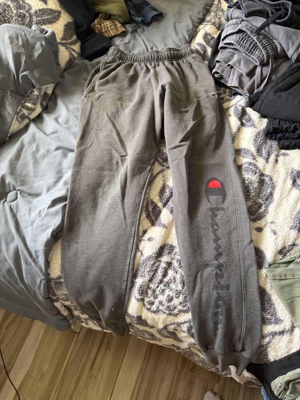 Champion Dark Gray Jogger Sweatpants with Logo Detail